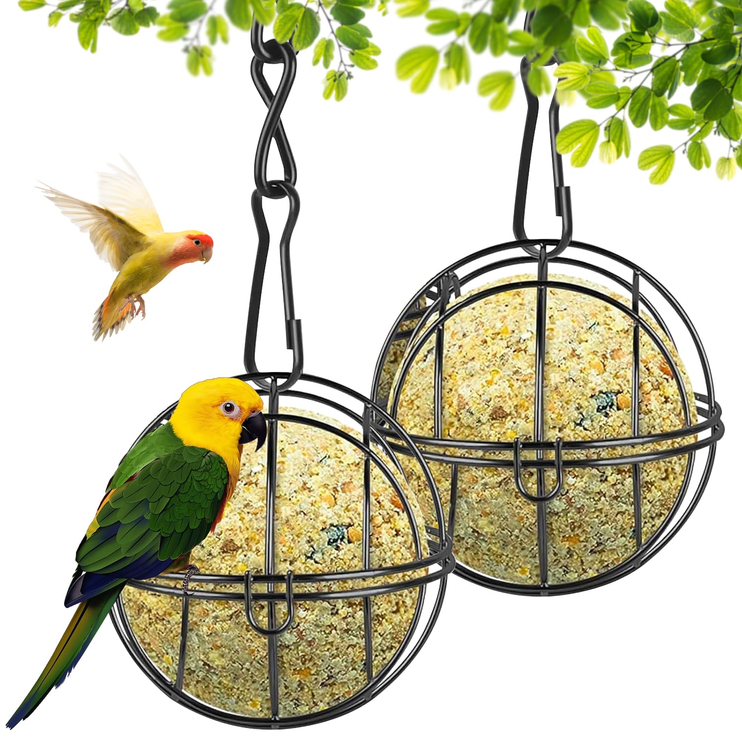 Fizzix 2-Pack Fat Ball Bird Feeders - Durable Metal Hanging Feeders for Garden Easy Installation, Attract Various Birds