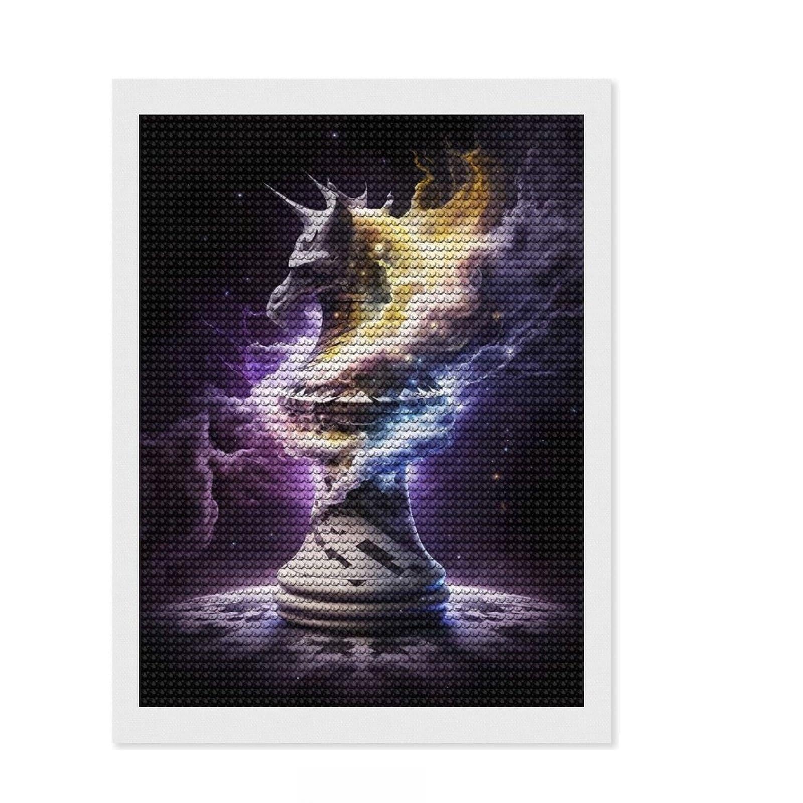 Junmoney Pawn of Night Chess Diamond Painting Set 12"x16", Creative Leisure Activity, Office Decor, for Craft Lovers, Birthday Gift