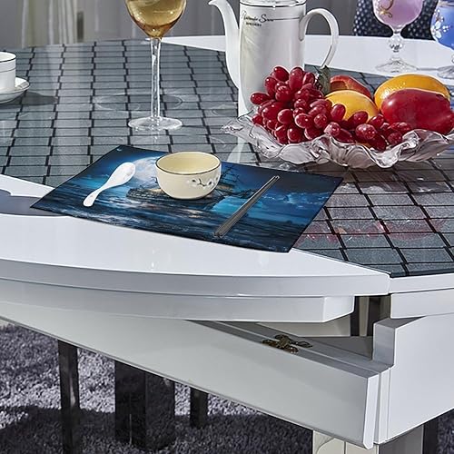 Miniatura 4 de Blue Boat On Seascape and Moon in The Sky Placemats Set of 6 Resistant Table Mats Washable Place Mats for Dinner Party Table Decoration