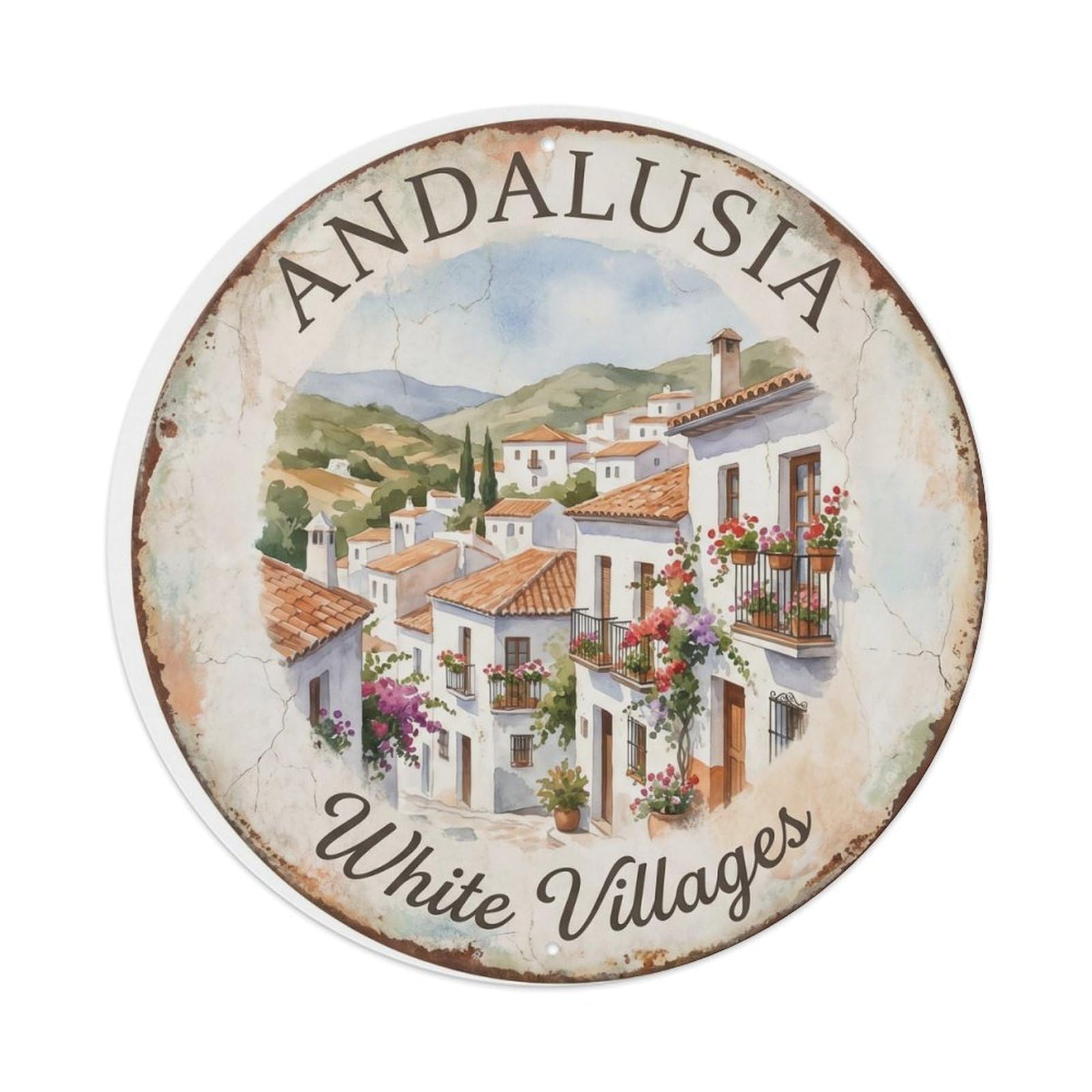 Vintage Travel White Village Spain Andalusia Metal Tin Sign