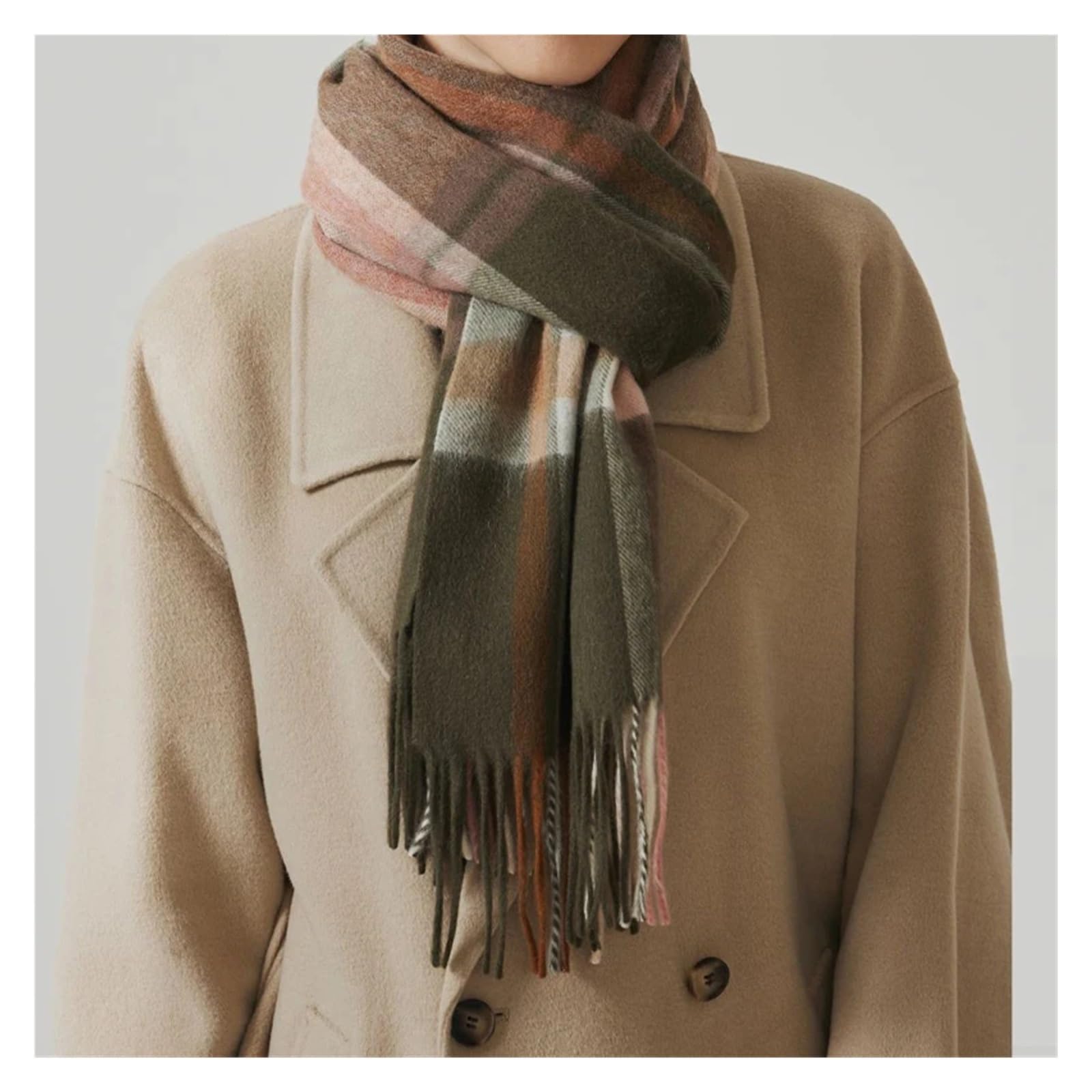 100% Bufanda de Lana de Cordero for Hombre y Mujer, Chal térmico Suave de Lana Pura for Invierno y otoño, Bufanda clásica Simple con borlas for Hombre y Mujer(WJ1089-shenhui15)