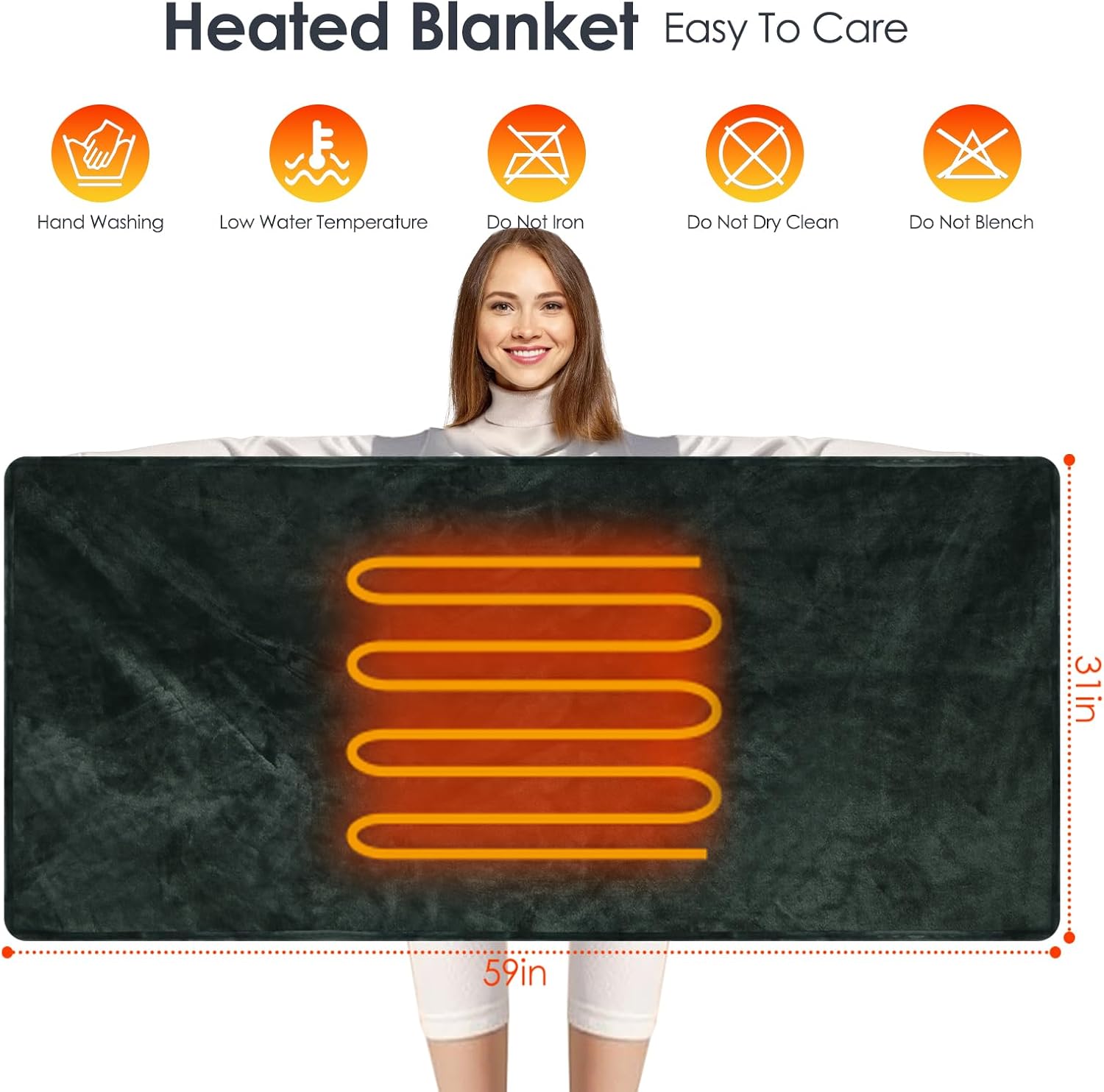 USB Heated Blanket Electric Throw, 59" x 31" Electric Heated Shawl Poncho Wrap Blanket with Zipper, Soft Cozy Flannel Gift Wearable Blanket for Car Office Home Travel, Standard