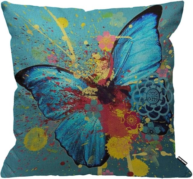 HGOD DESIGNS Cushion Cover Blue Butterfly Fly Splash Red Yellow Throw Pillow Cover Home Decorative for Men/Women/Boys/Girls living room Bedroom Sofa Chair 18X18 Inch Pillowcase