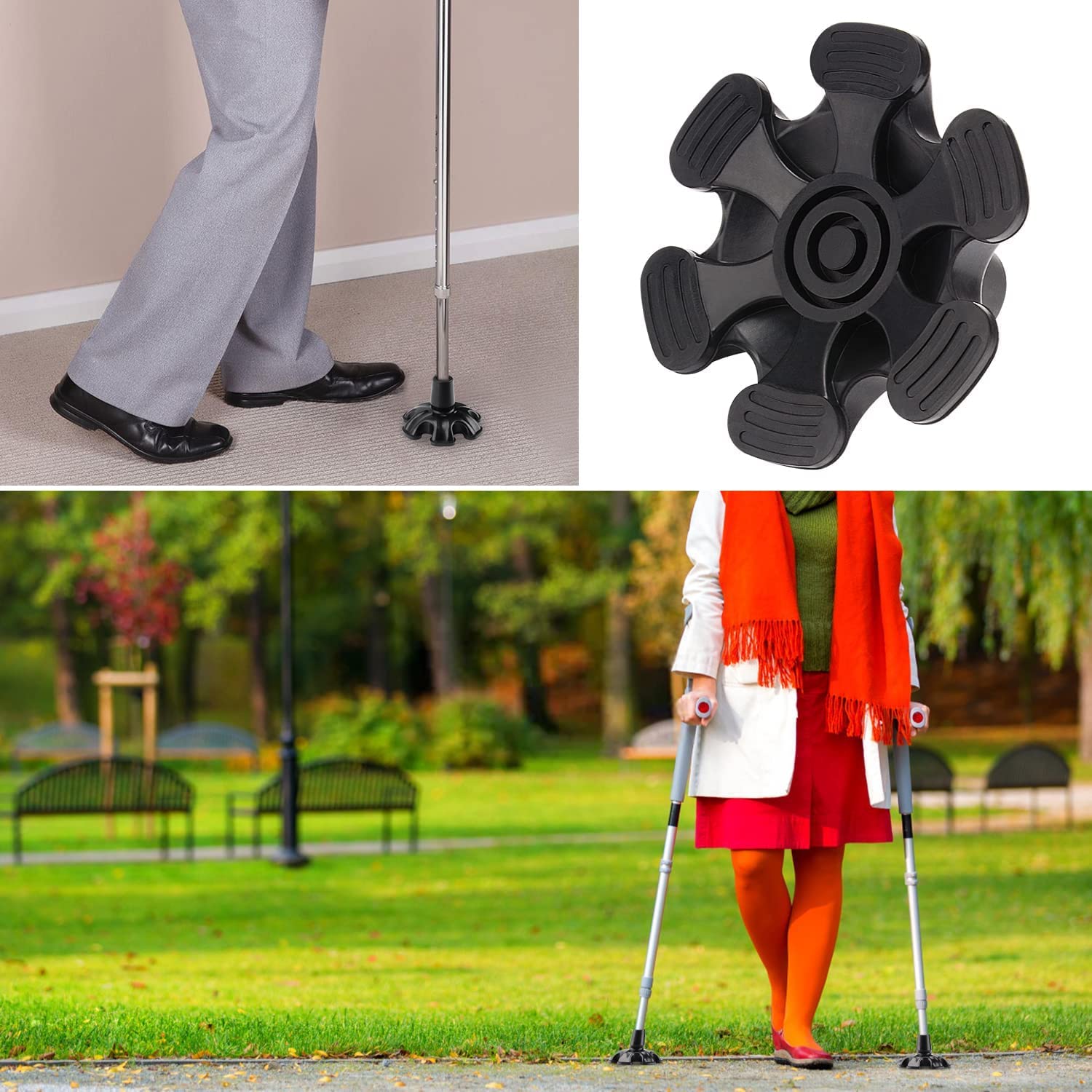 supregear Puntali in Gomma da 19 mm, Puntale Autoportante Gommini per Stampelle, Antiscivolo Base Larga con 6 Gambe per Bastoni da Passeggio