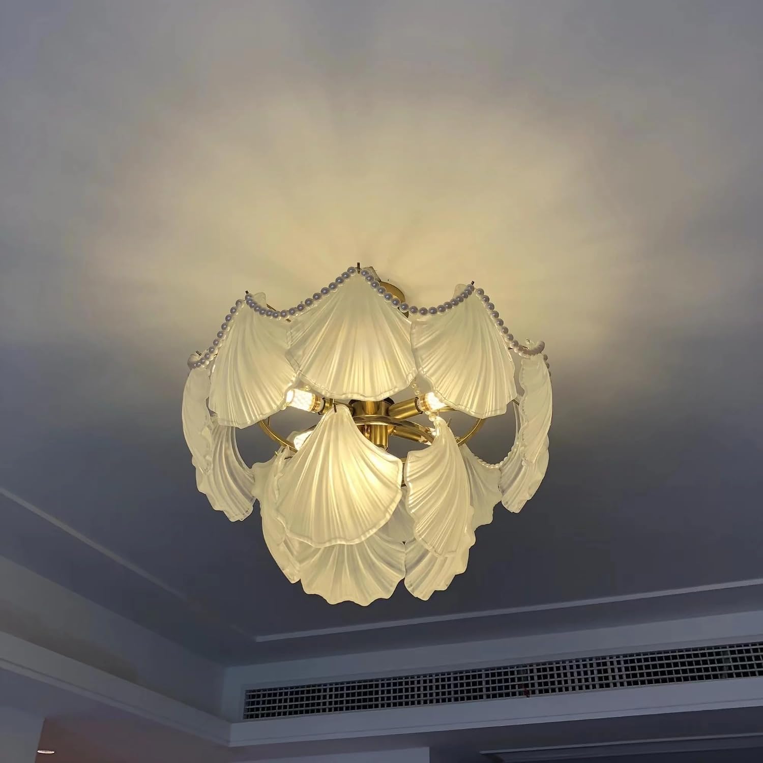 Modern 24 inch Chandelier, Gold Recessed Ceiling Lights Flush Mount Pendant Lamp Fixture,Indoor Hanging Lighting Close to The Ceiling Light Sconce for Living Room Bedroom Hotel Foyer,Included Bulb