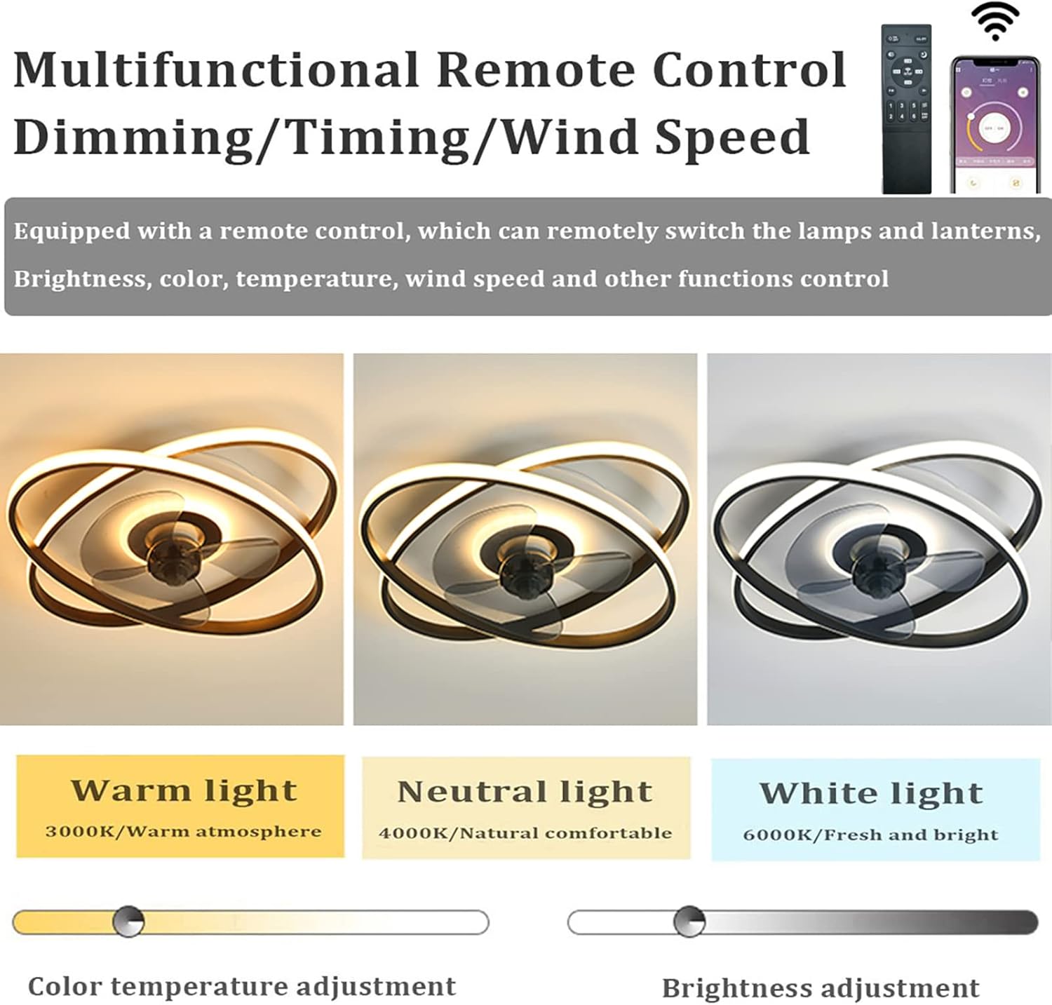 YUEGOO Ceiling Fans with Lamps,Quiet Ceiling Fans with Lamps Reversible Motre 6 Speed Dimmable Ceiling Fans with Lights and Remote Control for Living Room Bedrooms with Timer/Black