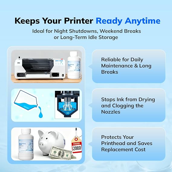 DTF Printer Moisturizing Solution 500ml Printhead Maintenance Fluid for Inkjet Nozzle Care & Clog Prevention, Compatible with Epson L1800 R1390 L805Extends Printhead Life
