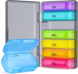 ZIKEE 7 Packs Extra Large Pill Organizer, Portable Pill Box 7 Day for Pocket, Purse, Weekly Pill Case with Dual-Protection Design, Pill Container for Medication, Vitamin, Fish Oil, Supplement, Black