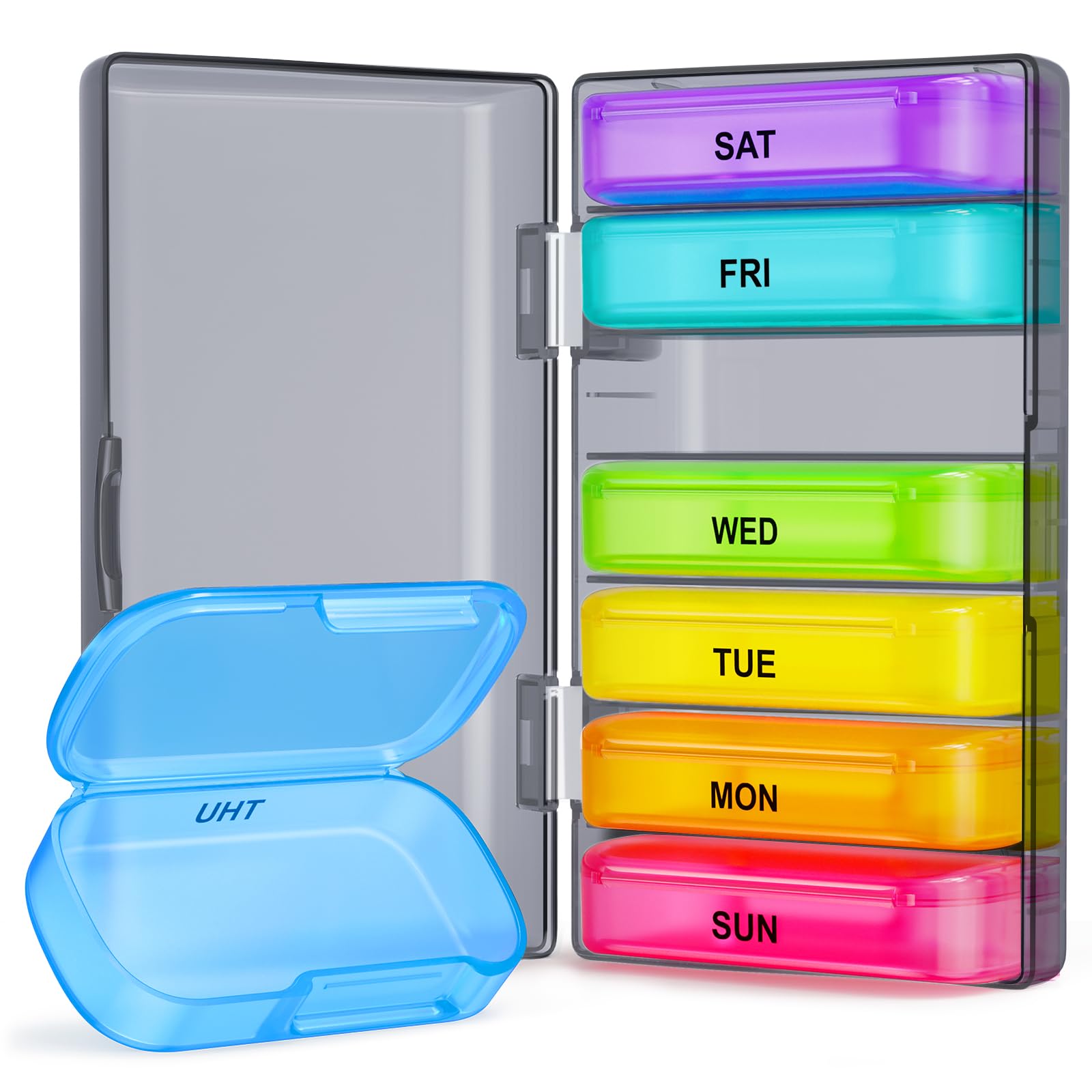ZIKEE 7 Packs Extra Large Pill Organizer, Portable Pill Box 7 Day for Pocket, Purse, Weekly Pill Case with Dual-Protection Design, Pill Container for Medication, Vitamin, Fish Oil, Supplement, Black