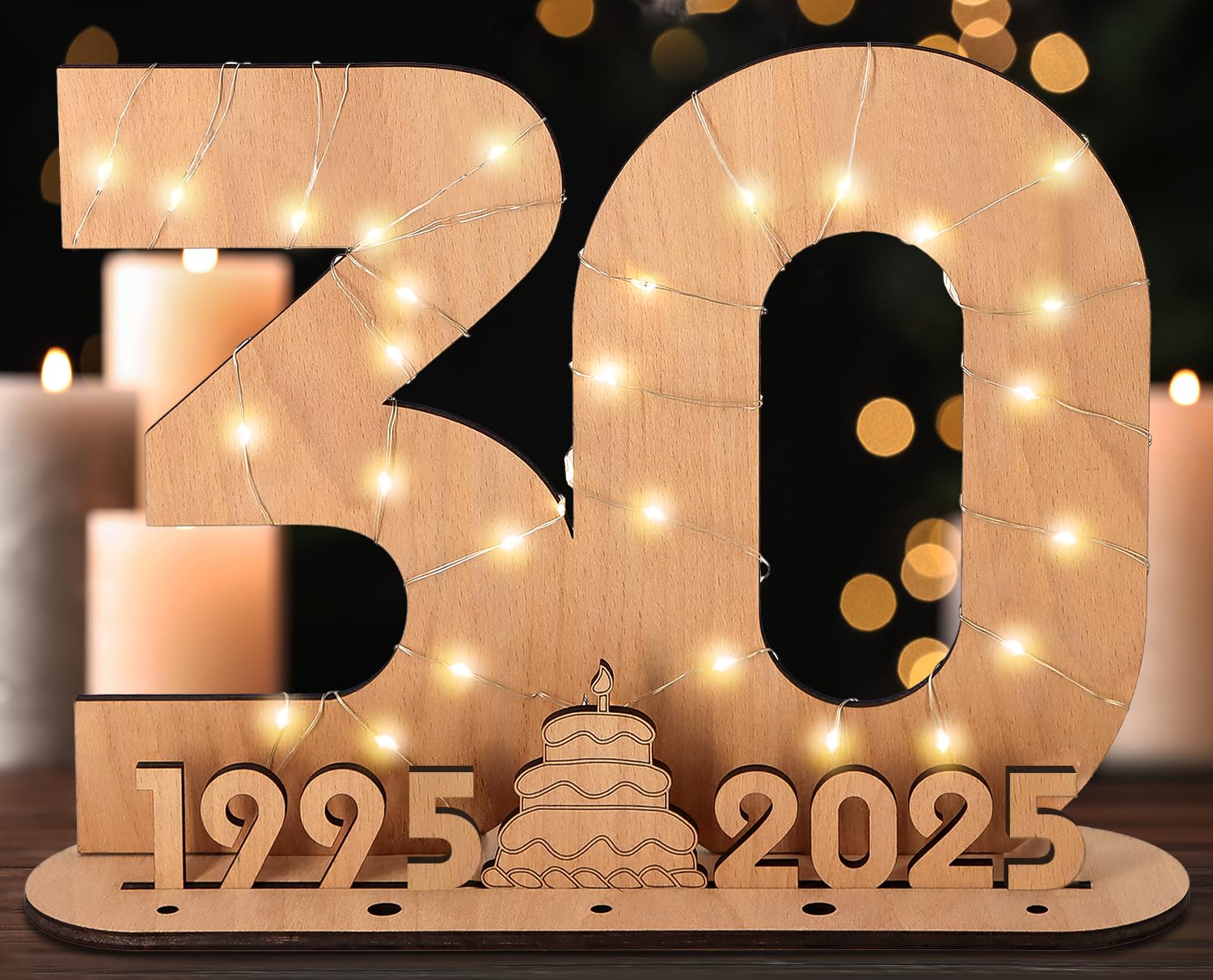 Giftota 2025 Originale Libro Degli Ospiti in Legno per Uomo e Donna - 30 Anni Regali Creativi in Denaro - Regalo di Compleanno in Legno per il 30° Anniversario con Luci LED - DIY Decorazioni in Legno