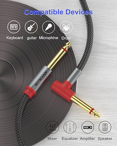 Miniatura 5 de ANYPLUS Cable de guitarra, cable de instrumento de 10 pies, cable de audio de 14 de pulgada a 14 de pulgada, cable TRS trenzado de alambre de