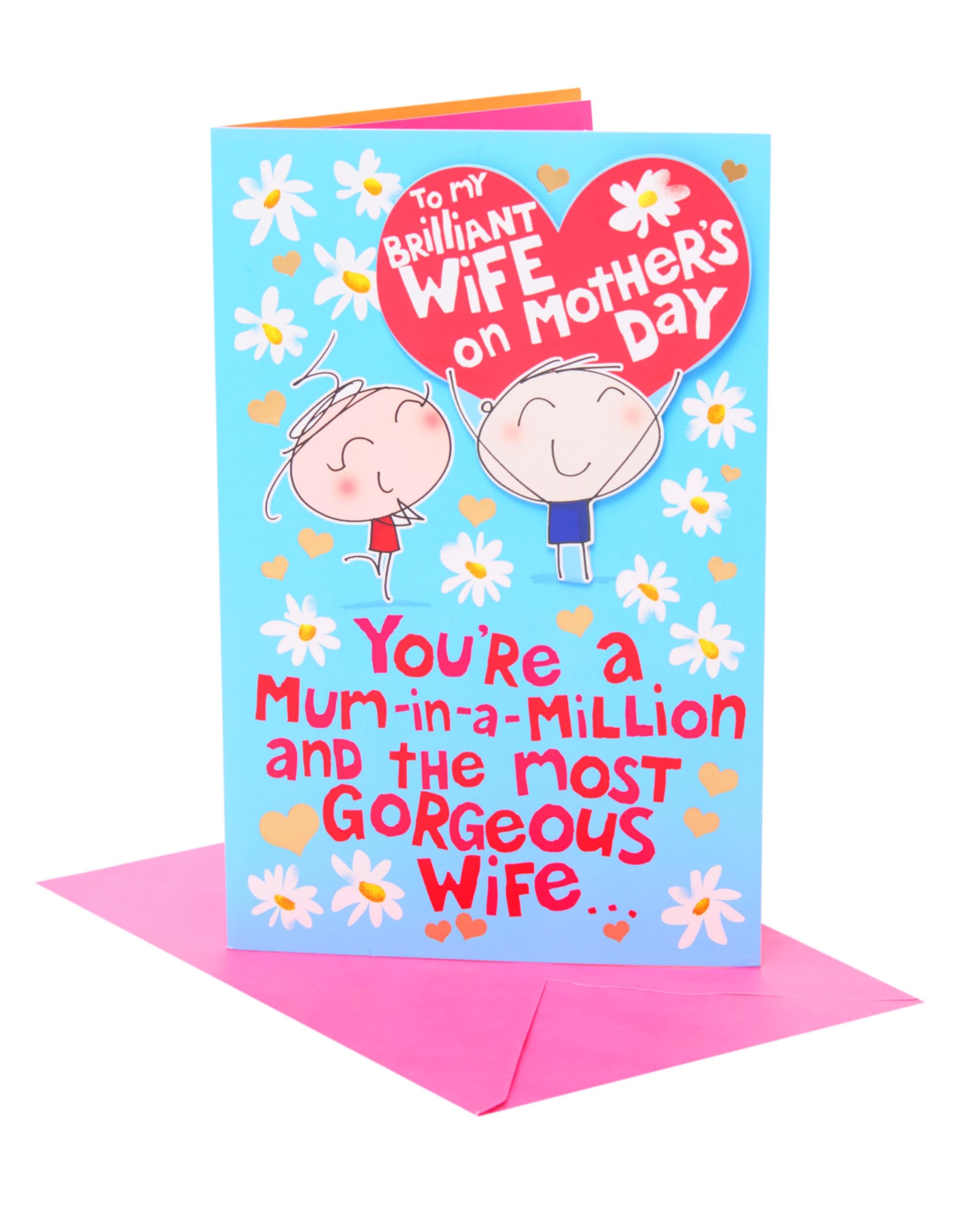 UK Greetings | Mother's Day Card for Wife | Card for Mum, Grandma, Wife | Her, Girls, Women | Mum-in-a-Million Design | With Envelope | 165mm x 254mm