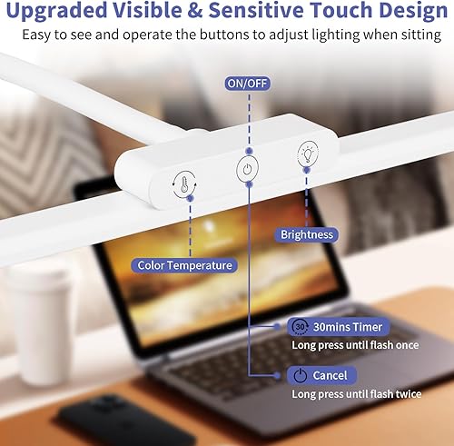 Miniatura 5 de KableRika Lámpara de escritorio LED con base luces de escritorio brillantes para oficina en casa - Lámparas de mesa de lectura para el cuidado de