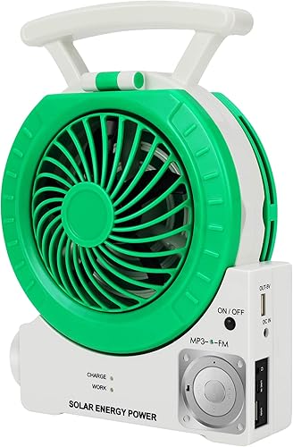 Miniatura 8 de Ventilador solar multifunción, ventilador eléctrico de camping al aire libre de 4000 mAh con panel solar, MP3/lámpara de mesa/antorcha/función de
