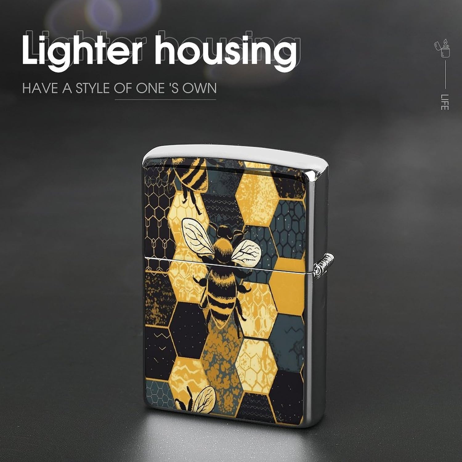 Bee Geometric Honeycomb Lighter Case Cover Lighter Shell