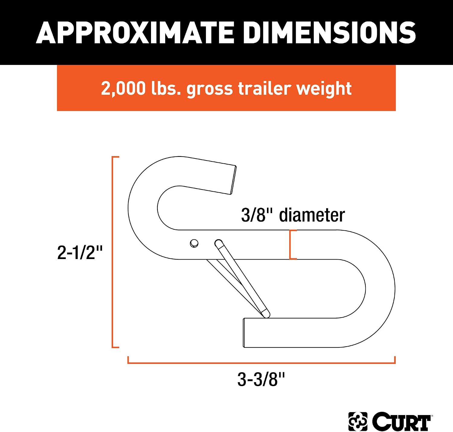 CURT 81810 3/8-Inch Certified Trailer Safety Chain S-Hook with Latch, 2,000 lbs