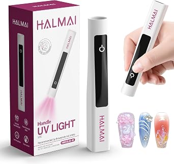 Halmai Handheld UV Nail Lamp for Gel Polish,Portable Mini Red Light with LED,Cordless Rechargeable USB Dryer,At-Home Manicure Salon Tool with Fingernail Curing,Nail Stamping & Cat Eye Magnet White