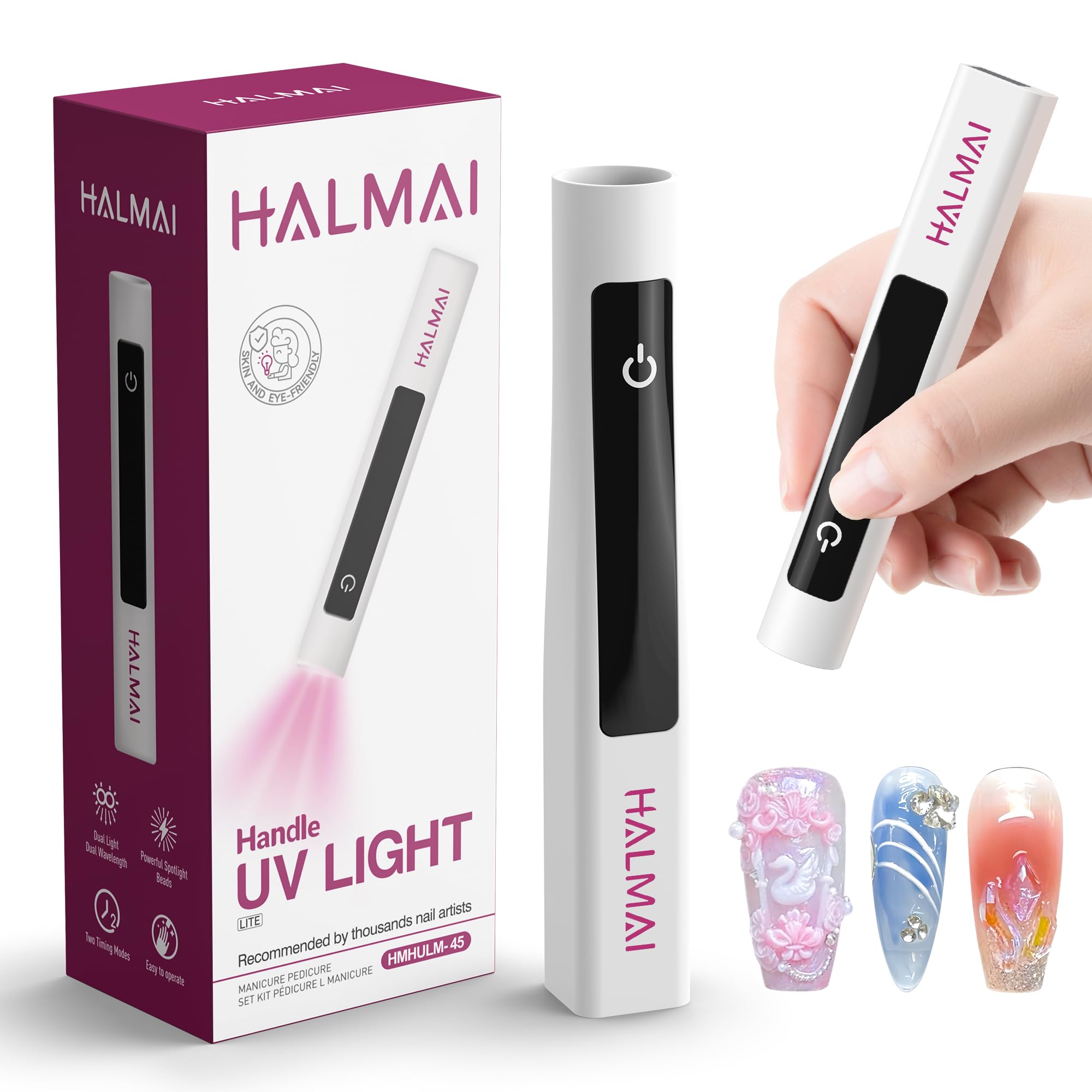 Halmai Lampada UV portatile per smalto gel, mini luce rossa portatile con LED, asciuga unghie USB ricaricabile senza fili, strumento per manicure a casa con cura delle unghie, stampaggio delle unghie