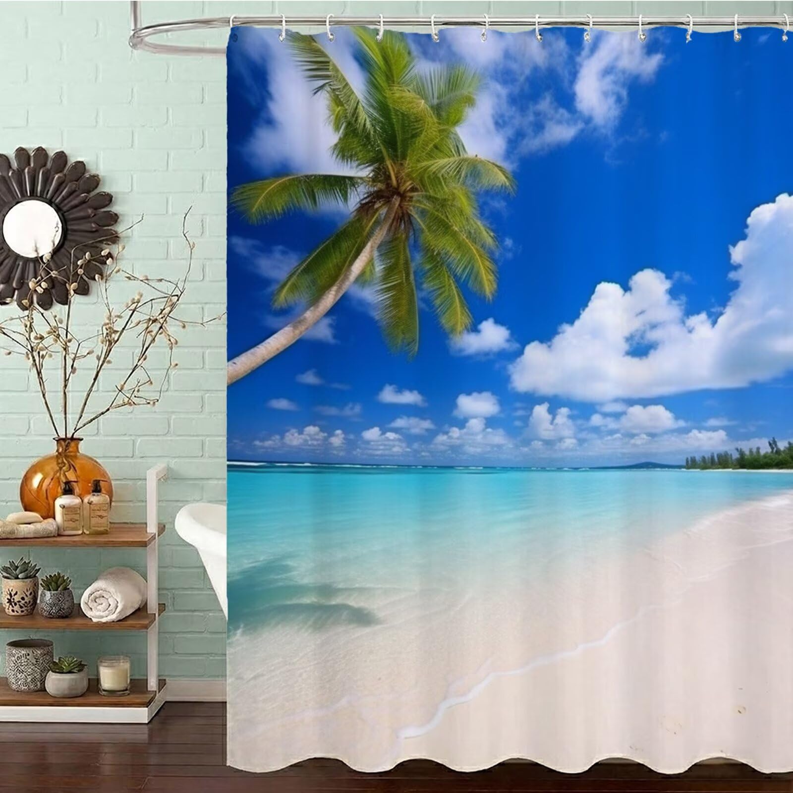 Duschvorhang 200x240 cm Anti Schimmel - Blau Design - Wasserdicht & Waschbar Schnelltrocknender Polyester Stoff - Inkl. 12 Ringe und Gewicht Shower Curtain für Badezimmer Dusche Badewanne, Meer J8-409