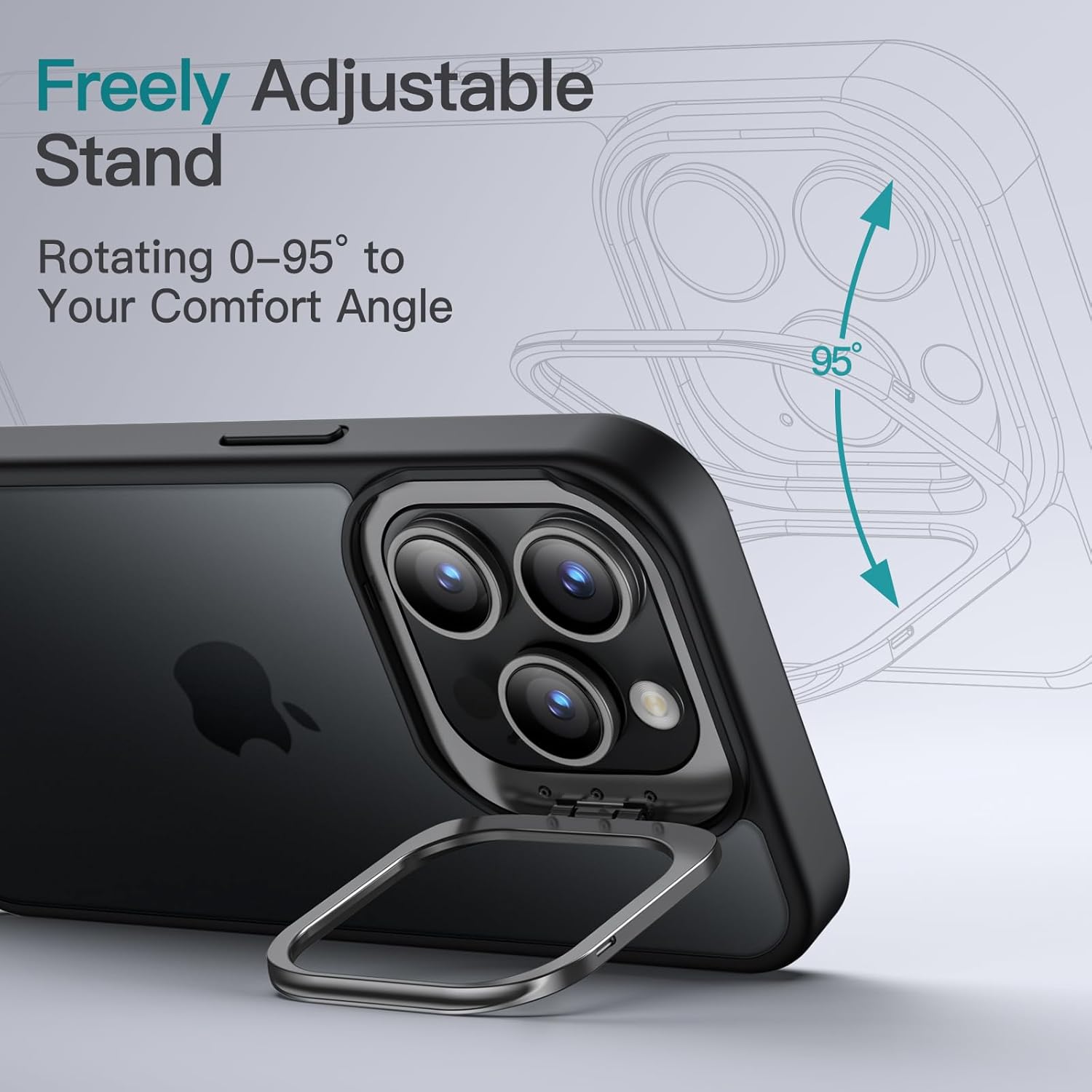 JETech Kickstand Case for iPhone 15 Pro Max 6.7-Inch, Built-in Adjustable Camera Stand, Military Grade Drop Protection, Frosted Translucent Matte Back Shockproof Phone Cover (Black Titanium) - Image 3
