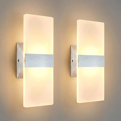 12W Modern LED Wall Sconces 2-Pack, 3000K Warm Light |