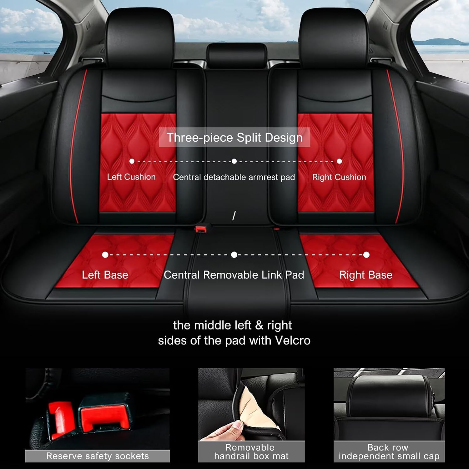 AOMSAZTO Car Seat Cover Full Set 5 Seats Fit for Hyundai Elantra 2017-2025 2026 Leather Car Seat Cushion Protector Compatible Airbag Waterproof Automotive Seat Covers(Black&Red)