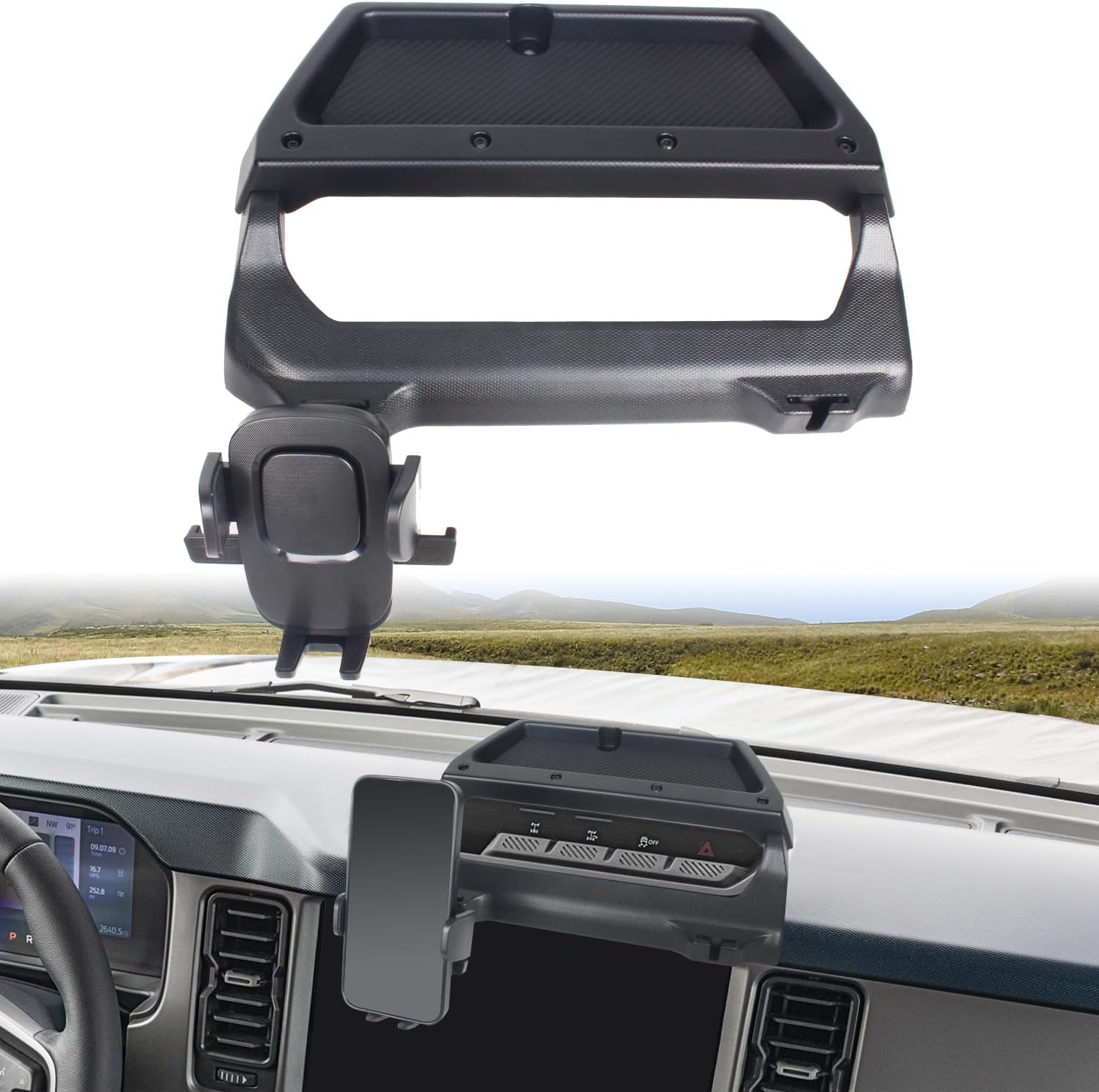 Dashboard Mobile Phone Holder Compatible with Ford Bronco 2021 2022 2023 2/4 Doors, Cell Phone Mount with Storage Tray