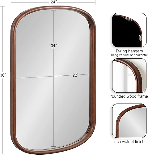 Miniatura 2 de Kate and Laurel Talma - Espejo de pared ovalado arqueado 24 x 36 nogal oscuro espejo de cápsula de transición con marco de madera maciza de álamo y