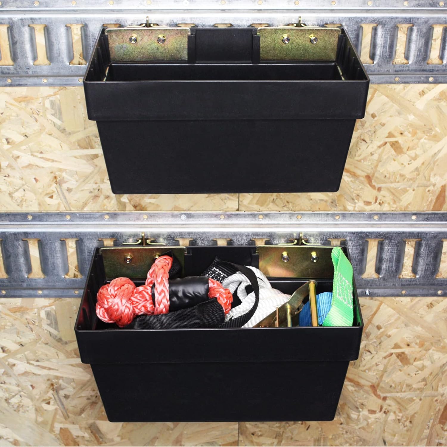 ENJ 2 Pack E-Track Basket Storage Bin, E Track Box for E-Track Systems, E Track Organizer Basket for Trucks, E Track Accessories for Enclosed Trailer, Garage& Workshop