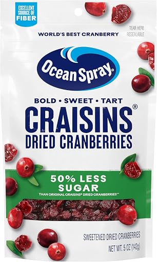 Ocean Spray® Craisins®, 50% Less Sugar Dried Cranberries, Dried Fruit, 5 Oz Pouch