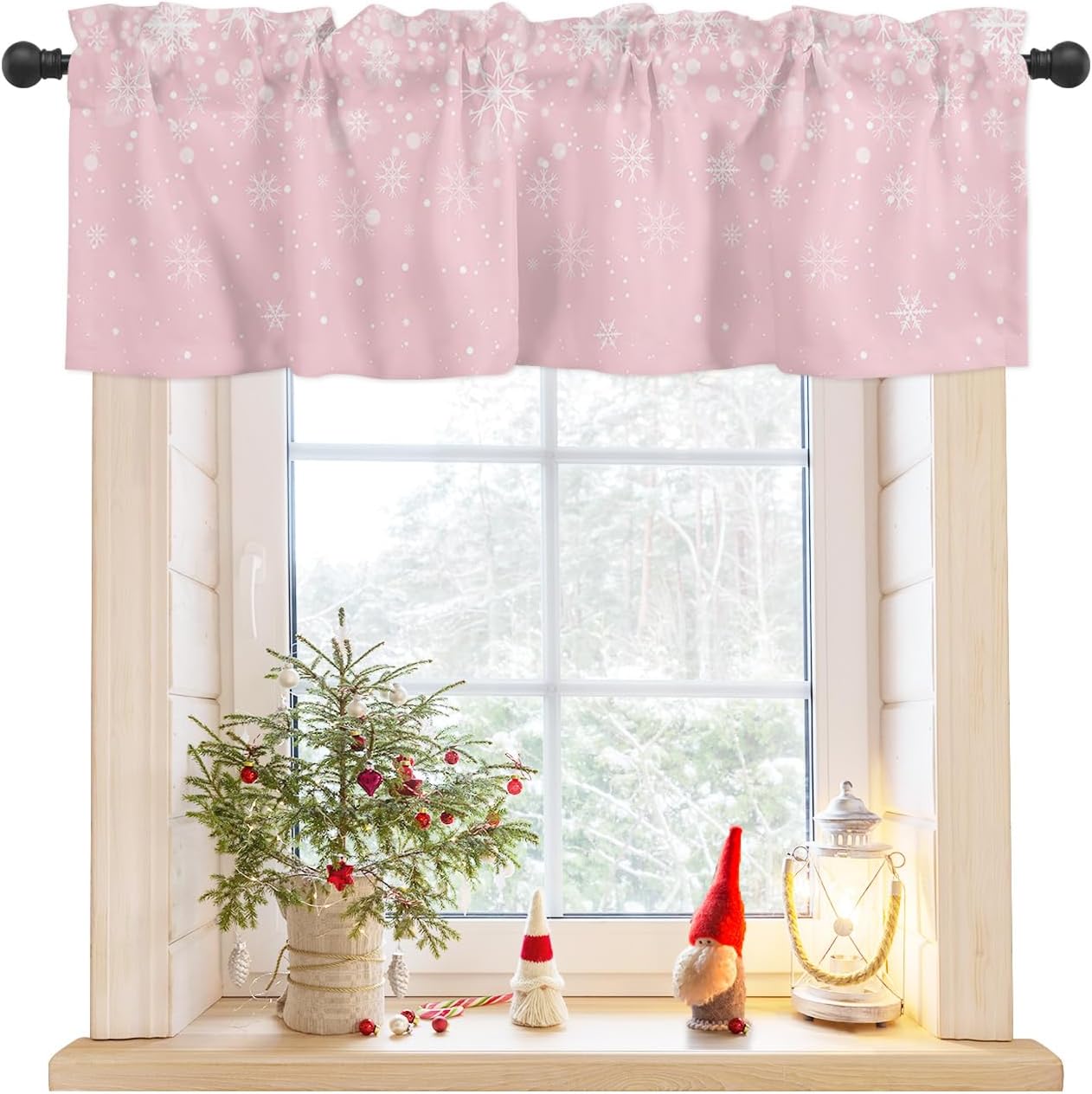 T&H XHome Christmas Kitchen Valances for Windows Christmas Snowflake Pink Gradient 60" W x 18" L Window Valances Rod Pocket Short Curtains for Bathroom, Living Room, Bedroom, Farmhouse, Cafe