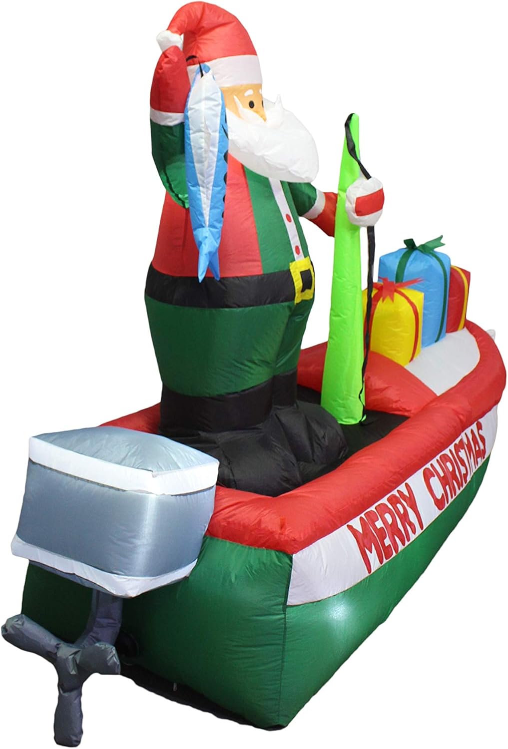 8 Foot Long Inflatable Santa Claus on a Fishing Boat