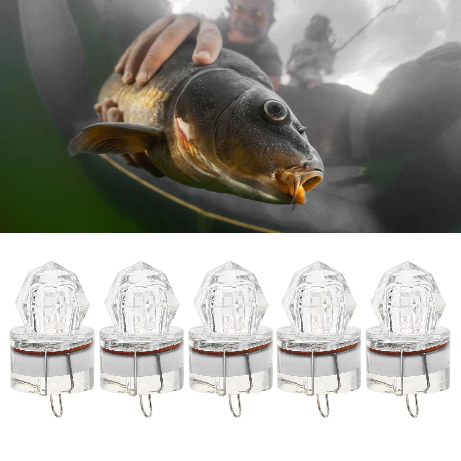 RiToEasysports Angelköderlicht, 5 Stück LED Beleuchteter Köder Flasher Diamantform LED Korrosionsbeständigkeit Auto Open Flashing Bass (Weiß