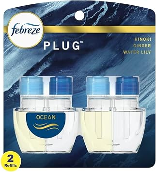 Febrezee Plug In Refills New Luxe Limited Edition Plug In for Odor-Fighting Fade Defy PLUG Air Freshener, 2 Count of 0.87 fl oz Refills Ocean