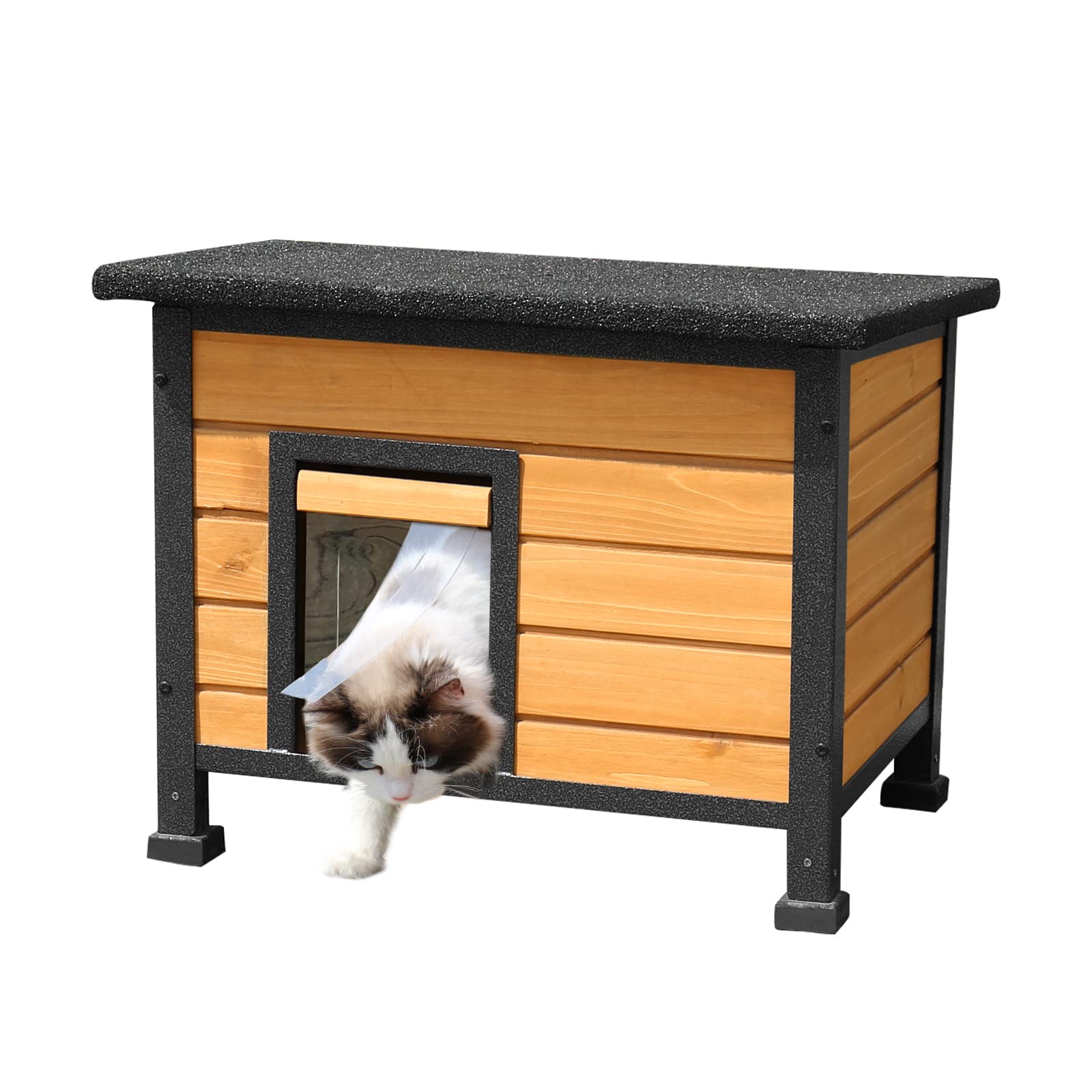 X-ZONE PET Outdoor Cat House Weatherproof Feral Pet House Indoor Wooden Kitten Condo for Medium Dogs