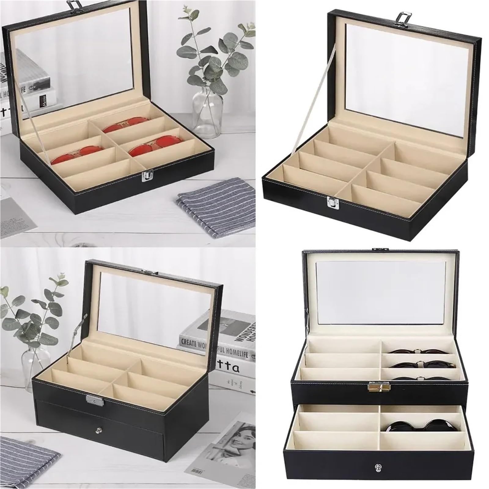 1 Stück Sonnenbrillen-Organizer, Leder, Brillen-Sammler, Brillen-Vitrine, Aufbewahrungsbox Für Brillen