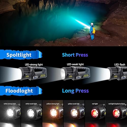 Miniatura 2 de Proyector de 1300000 lúmenes, linterna LED recargable con cabezal giratorio de 350, 9 modos de luces superbrillantes para exteriores, linterna solar