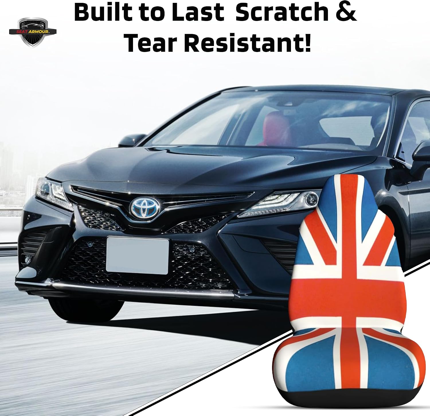 Seat Armour Seat Protector Towel – British Flag Design – Soft Machine Washable Car Seat Cover Towel – Easy to Install, Multipurpose Car Seat Towel – Red/White/Blue