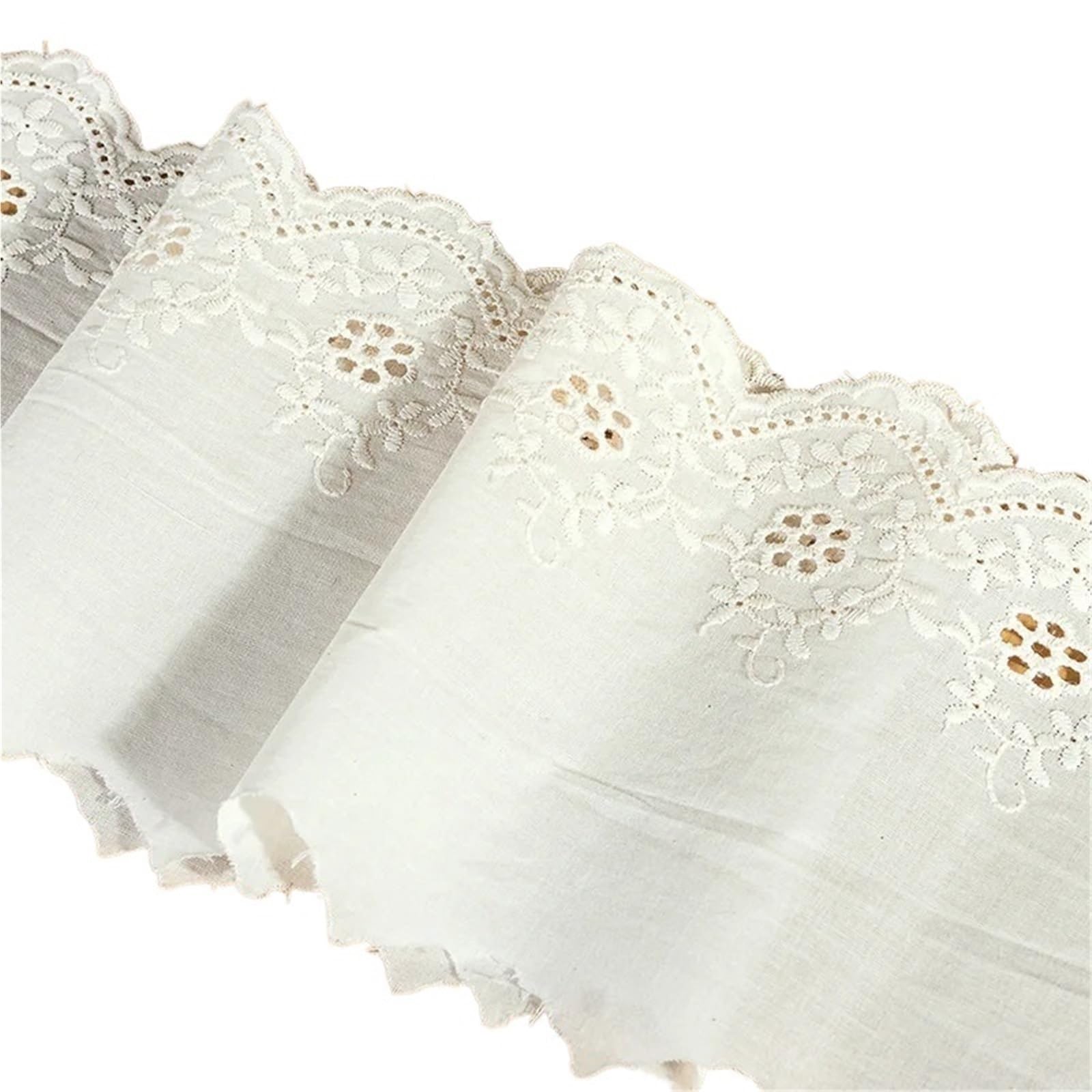 Cinta De Encaje De Algodón Con Ojales Tela de algodón con flores huecas 5 yardas, adorno encaje bordado, ropa 13CM, vestido, puños DIY, tela for escote(Beige apricot,14.5-15 Yards)