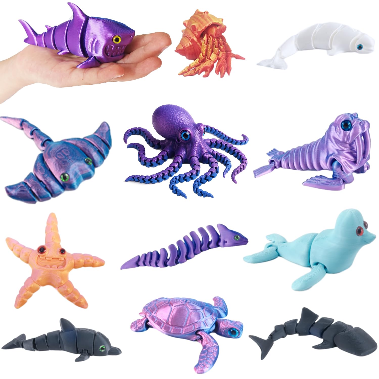 Amazon.com: 3D Printed Sea Animals - 12Pcs Large Articulated Ocean