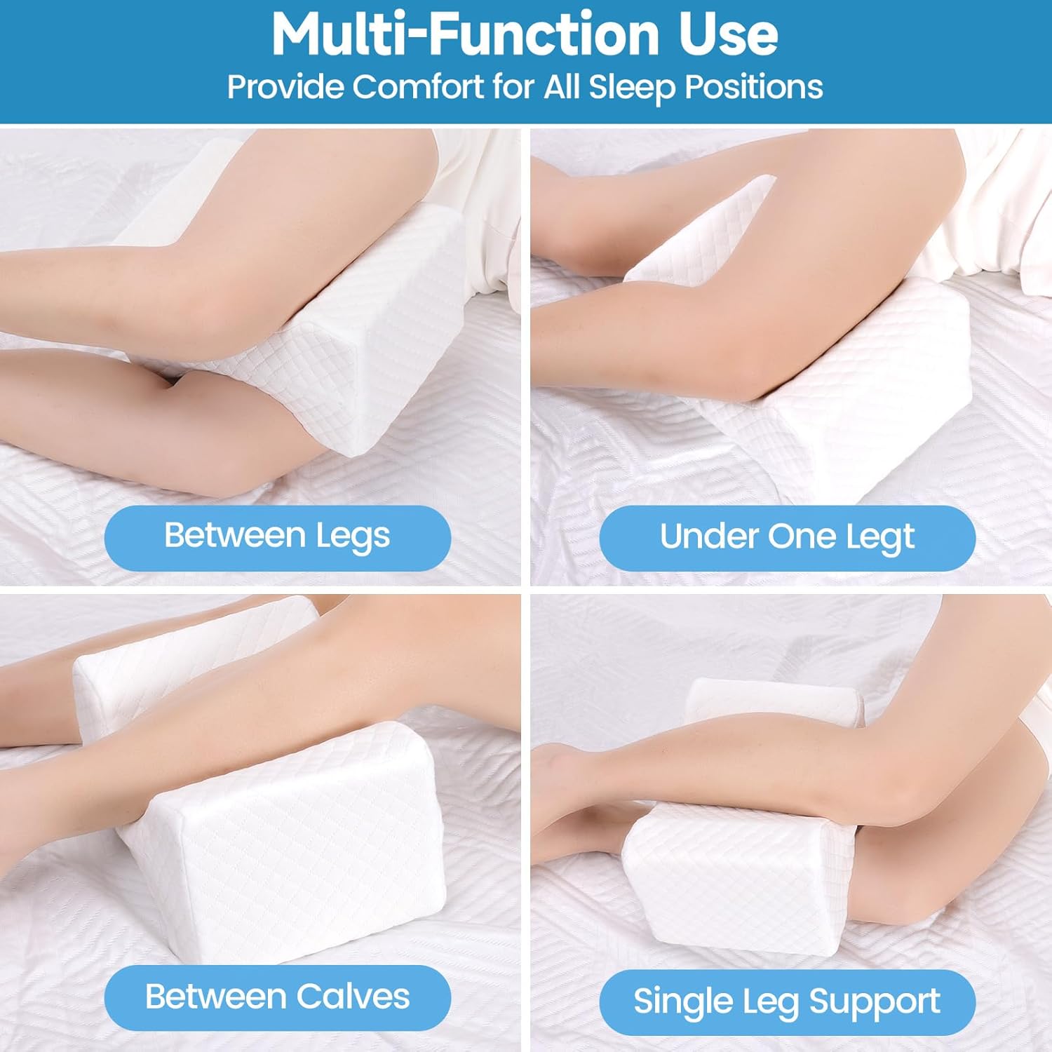 Memory Foam Knee Pillow for Side Sleepers, Support Leg Pillow for Side Sleeping, Smooth Spine Alignment Pillow, Cushion for Hip, Back, Sciatica, Knee, Joints Pain Relief, White - Image 6