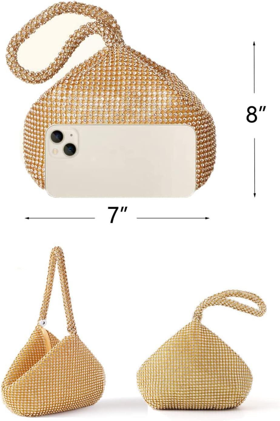 Coucoland Rhinestone Purse Jewelry Set - 4 In 1 Set Evening Clutch Bag Dressy Earrings Choker Bracelet Glitter Wedding Accessories