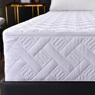 Protector de colchón transpirable con cremallera grueso de 180 x 200 cm para camas individuales, dobles, king, impermeable, resistente al polvo, a los ácaros, color blanco
