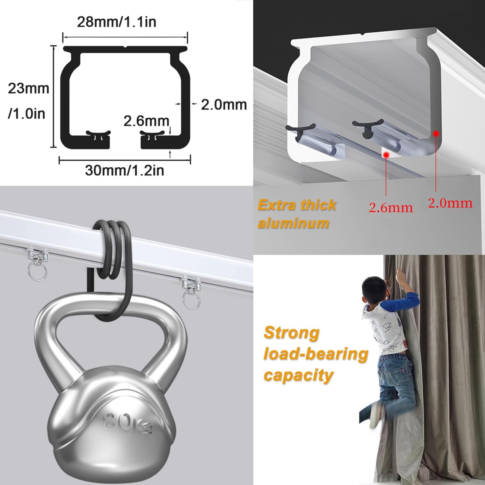 Zestaw aluminiowych szyn 330 cm, błyszczący, 2 systemy do przesuwania, zawiera sprzęt montażowy szampański h do dekoracji domu
