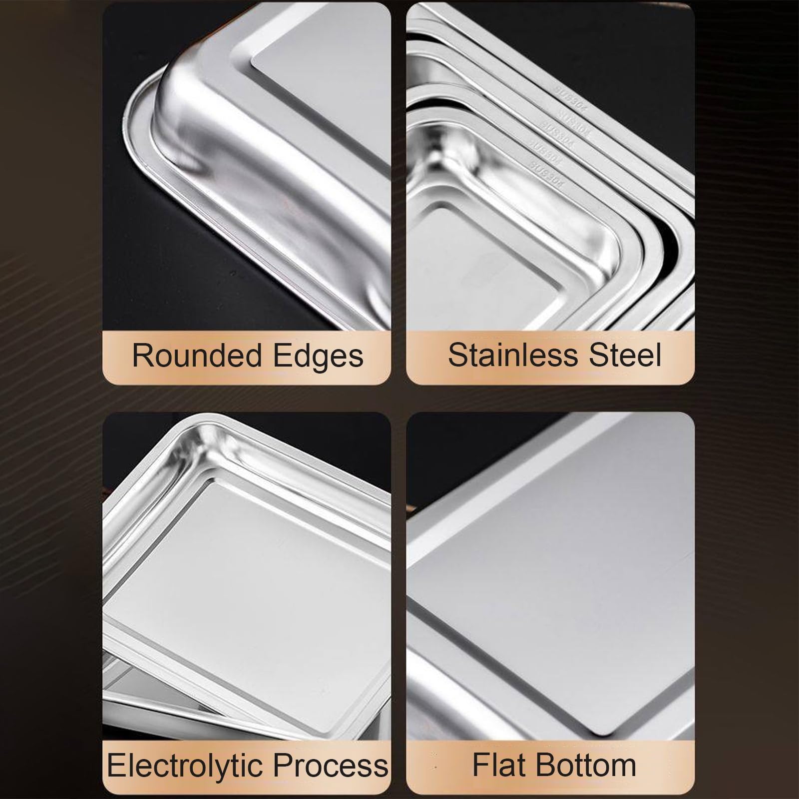 Plat Rectangulaire Inox, Plat Inox, Empilables, Seulement 2cm D'épaisseur, Présentation Professionnelle de Salades et Pâtisseries(50 x 35 cm/20 x 14 in)