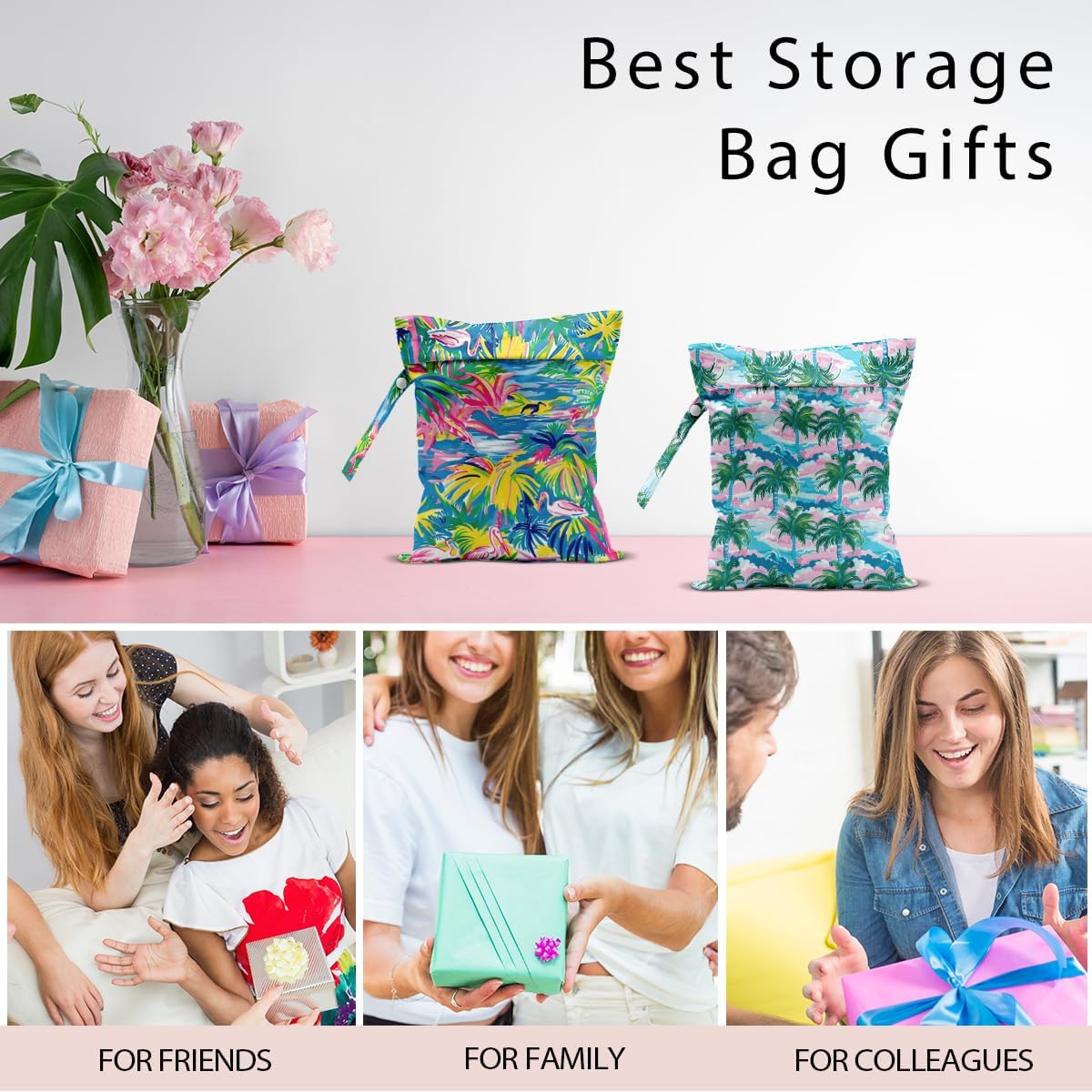 Swimsuit Bag Wet Bags for Travel Reusable Waterproof Dry Bags Diaper Bag Palm Coastal Wet Bag for Swimsuit Towels Beach Gym 10.2×12.6 Inches