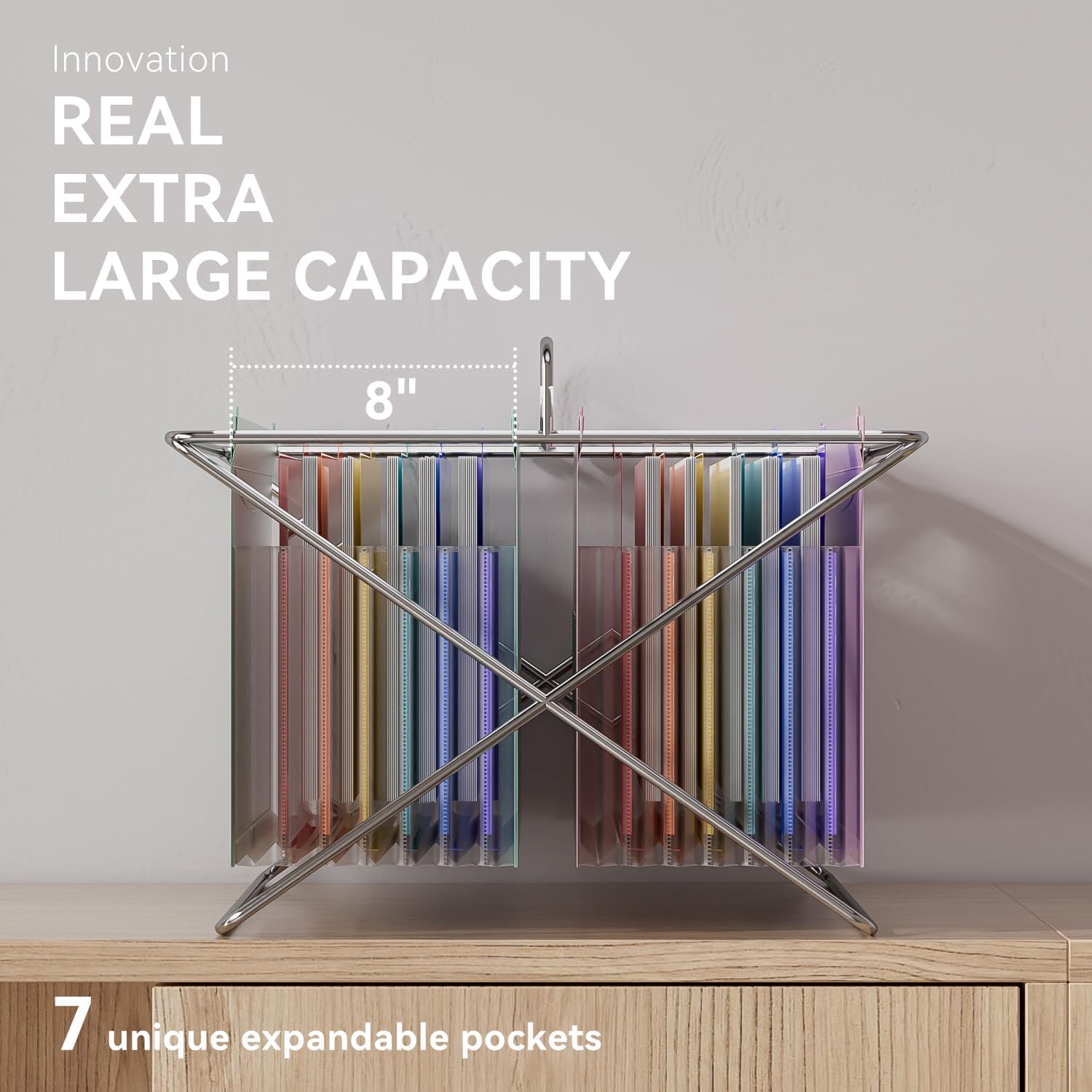 ThinkTex Plastic Expanding Hanging File Folders, 7 Innovative 1.2" Accordion Pockets, Large Capacity, Multi-Color Tabs, Letter Size for Filing Cabinet - 3 Packs 3 Colors