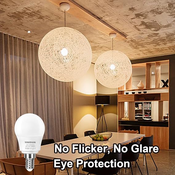 YOUDIAN E14 LED Light Bulb,Warm White 2700K,Small Screw Bulb,Pack of 6 | Energy Saving P45 SES LED Golf Ball Bulbs,5W,450lm,220-240V,Non-Dimmable [Energy Class G]