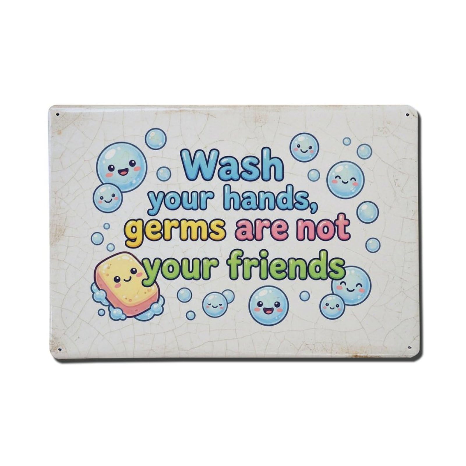 Olhnbad Style Wash Hands Germs Not Friends Hand Washing Quote Metal Tin Sign