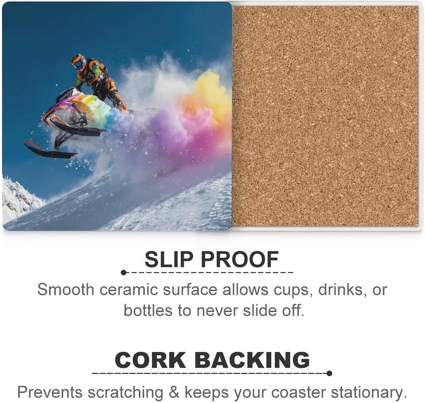 Colorful Snowmobile Player Sport Coaster for Drinks Square Ceramic Table Coasters Stone Mat Crafts 6PCS Home Kitchen Decor